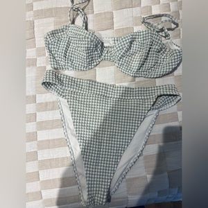 Abercrombie Green Gingham Underwire and High Hip Bikini  Set